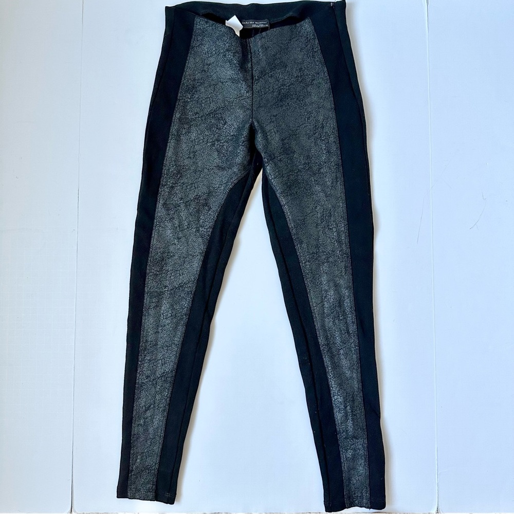 NWT Zara W&B Collection Black Textured Skinny Leggings Zipper Size Medium